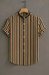 Vertical Strips Pattern Casual Mens Half Sleeves Shirt