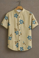 Blue Flower Pattern Casual Mens Shirt