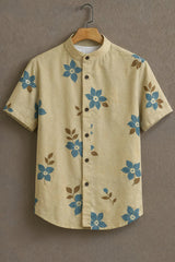 Blue Flower Pattern Casual Mens Shirt