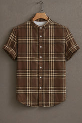 Menβs Coffee Brown Casual Half Sleeves Shirt with Checks