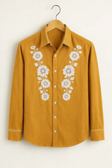 Men’s Mustard Yellow White Floral Panel Printed Shirt