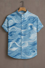 Oceanic Wave Pattern Casual Mens Shirt