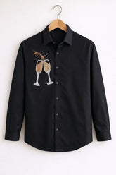 Men’s Black Cocktail Embroidered Party Shirt