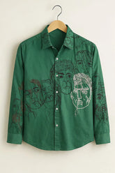 Men’s Green Abstract Face Print Casual Shirt