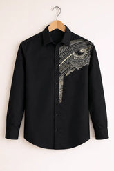 Men’s Black Gold Ornamental Embroidered Party Wear Shirt