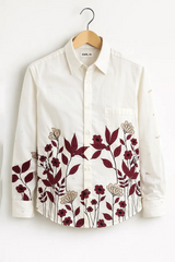 Men's Ivory Floral Grace Premium White Full Sleeve Shirt