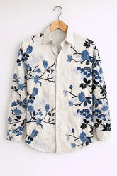 Men’s Off-White Blue Floral Print Casual Shirt
