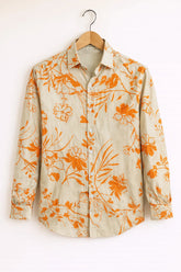 Men’s Beige Orange Floral Print Casual Shirt