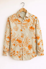 Men’s Beige Orange Floral Print Casual Shirt