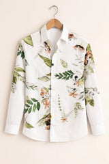 Men’s White Leaf & Floral Print Casual Shirt