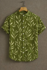 Green Leaves Pattern Casual Mens Shirt