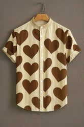 Brown Heart Pattern Casual Mens Shirt