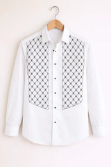 Men’s White Structured Panel Design Full Sleeve Shirt