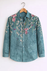 Men’s Teal Nature Inspired Printed Shirt