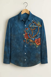 Men’s Navy Nautical Anchor Floral Designer Shirt
