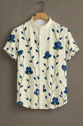 Blue Flower Pattern Casual Mens Shirt