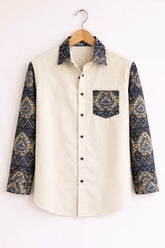 Men’s Off-White Ethnic Print Contrast Sleeve Shirt