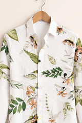 Men’s White Leaf & Floral Print Casual Shirt