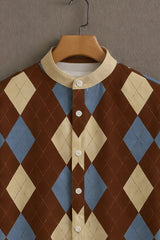 Men’s Brown & Cream Diamond Print Casual Half Sleeves Shirt
