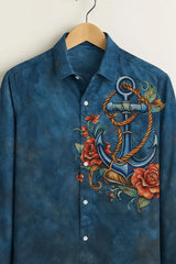 Men’s Navy Nautical Anchor Floral Designer Shirt