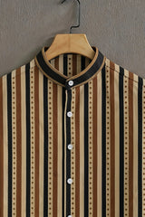 Vertical Strips Pattern Casual Mens Half Sleeves Shirt