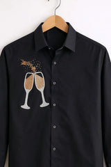 Men’s Black Cocktail Embroidered Party Shirt