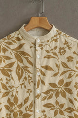 Cream Flower Pattern Casual Mens Half Sleeves Shirt