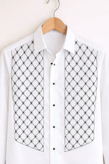 Men’s White Structured Panel Design Full Sleeve Shirt