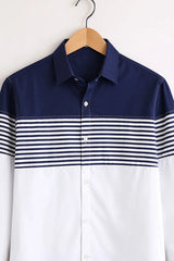 Men’s Navy Blue & White Striped Cotton Casual Shirt
