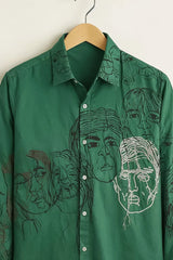 Men’s Green Abstract Face Print Casual Shirt