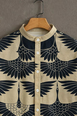 Men’s Navy Blue Casual Shirt with Crane Half Sleeves Print