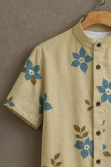 Blue Flower Pattern Casual Mens Shirt