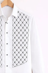 Men’s White Structured Panel Design Full Sleeve Shirt