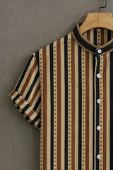 Vertical Strips Pattern Casual Mens Half Sleeves Shirt