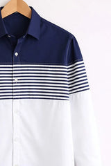 Men’s Navy Blue & White Striped Cotton Casual Shirt
