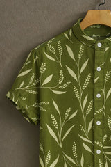 Green Leaves Pattern Casual Mens Shirt