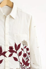 Men's Ivory Floral Grace Premium White Full Sleeve Shirt