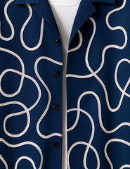 Navy Blue Loop Printed Mens Half Sleeves Shirts - XPST