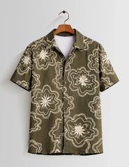 Outline Flower Mens Half Sleeves Shirts - XPST