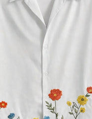 White Bottom Flower Mens Half Sleeves Shirts - XPST