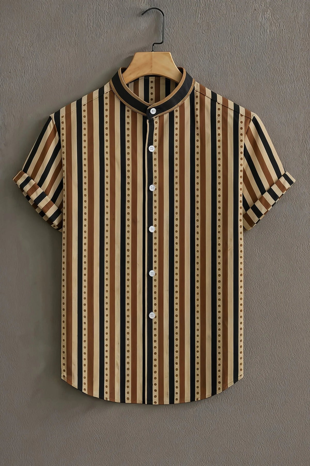 Vertical Strips Pattern Casual Mens Half Sleeves Shirt