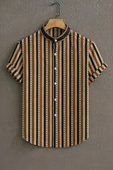 Vertical Strips Pattern Casual Mens Half Sleeves Shirt
