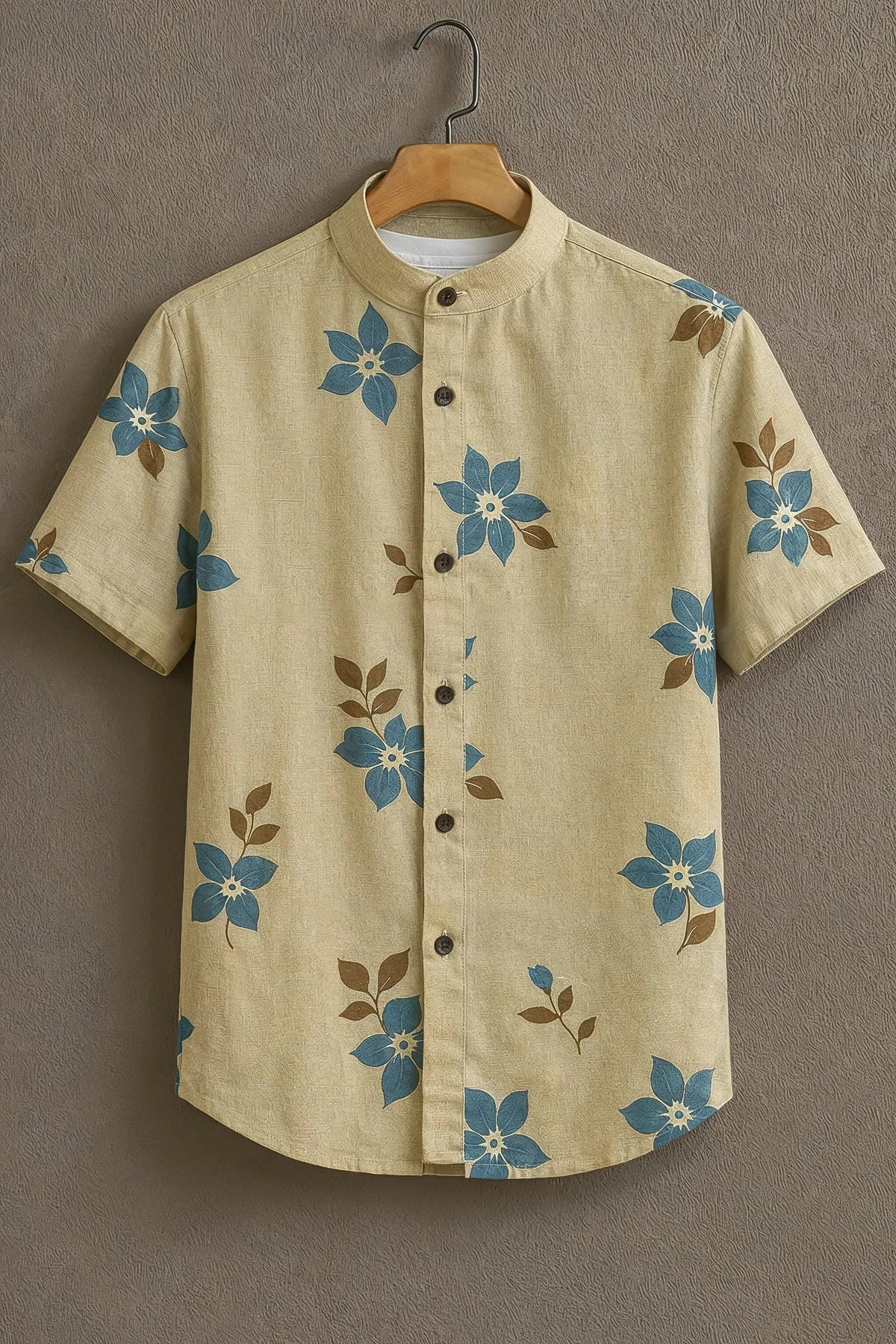 Blue Flower Pattern Casual Mens Shirt