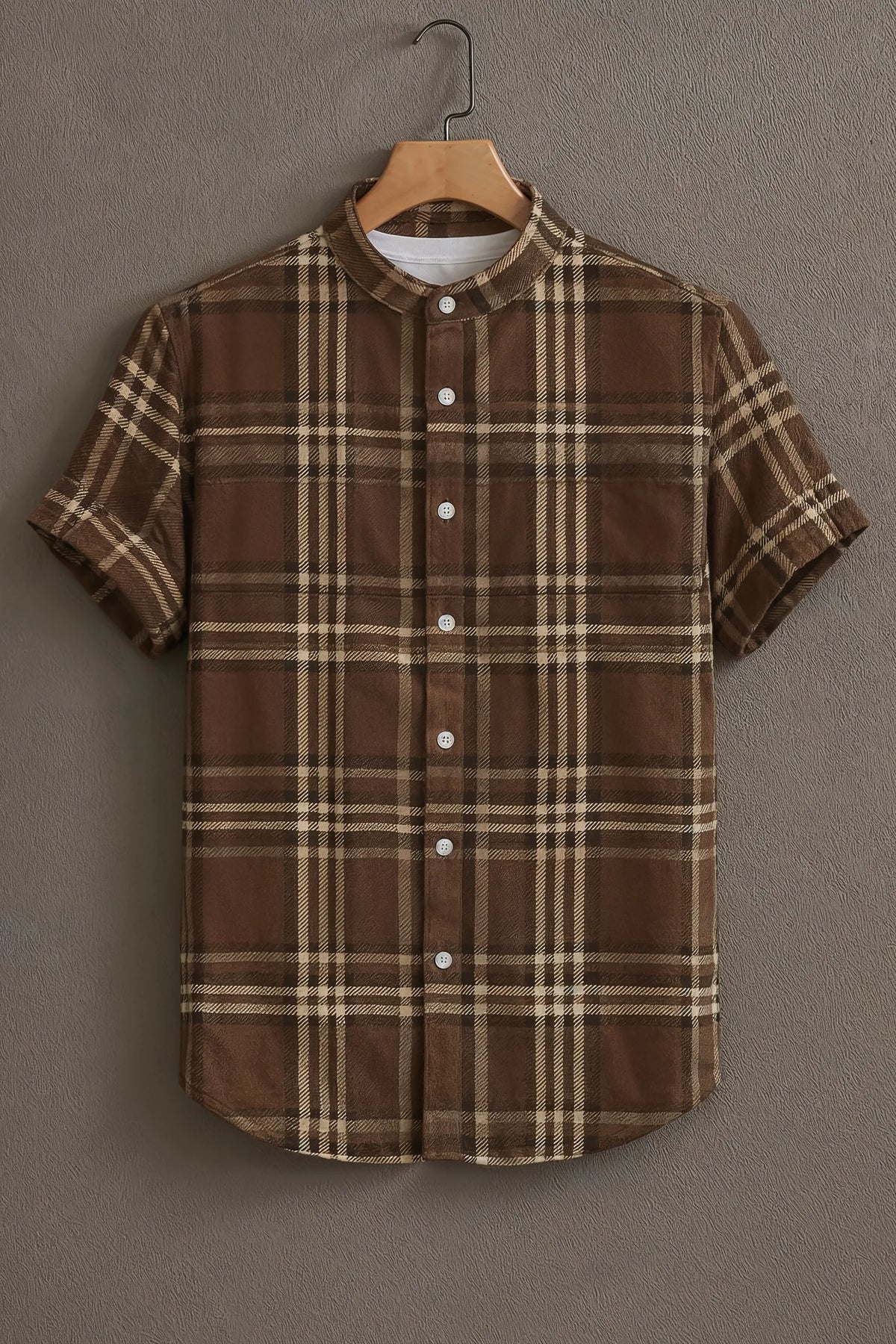 Men’s Coffee Brown Casual Half Sleeves Shirt with Checks