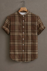 Men’s Coffee Brown Casual Half Sleeves Shirt with Checks