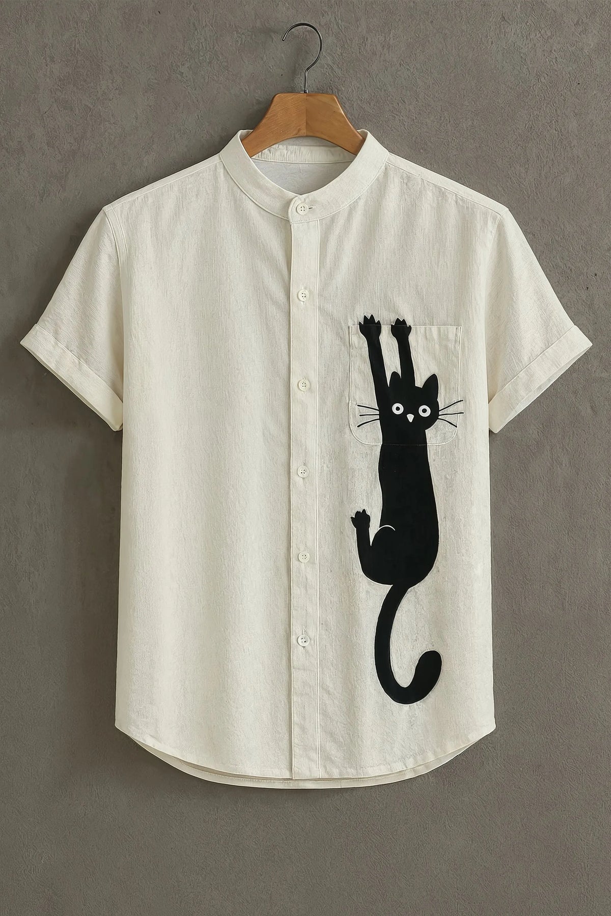Black Cat Printed Casual Mens Shirt