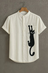 Black Cat Printed Casual Mens Shirt