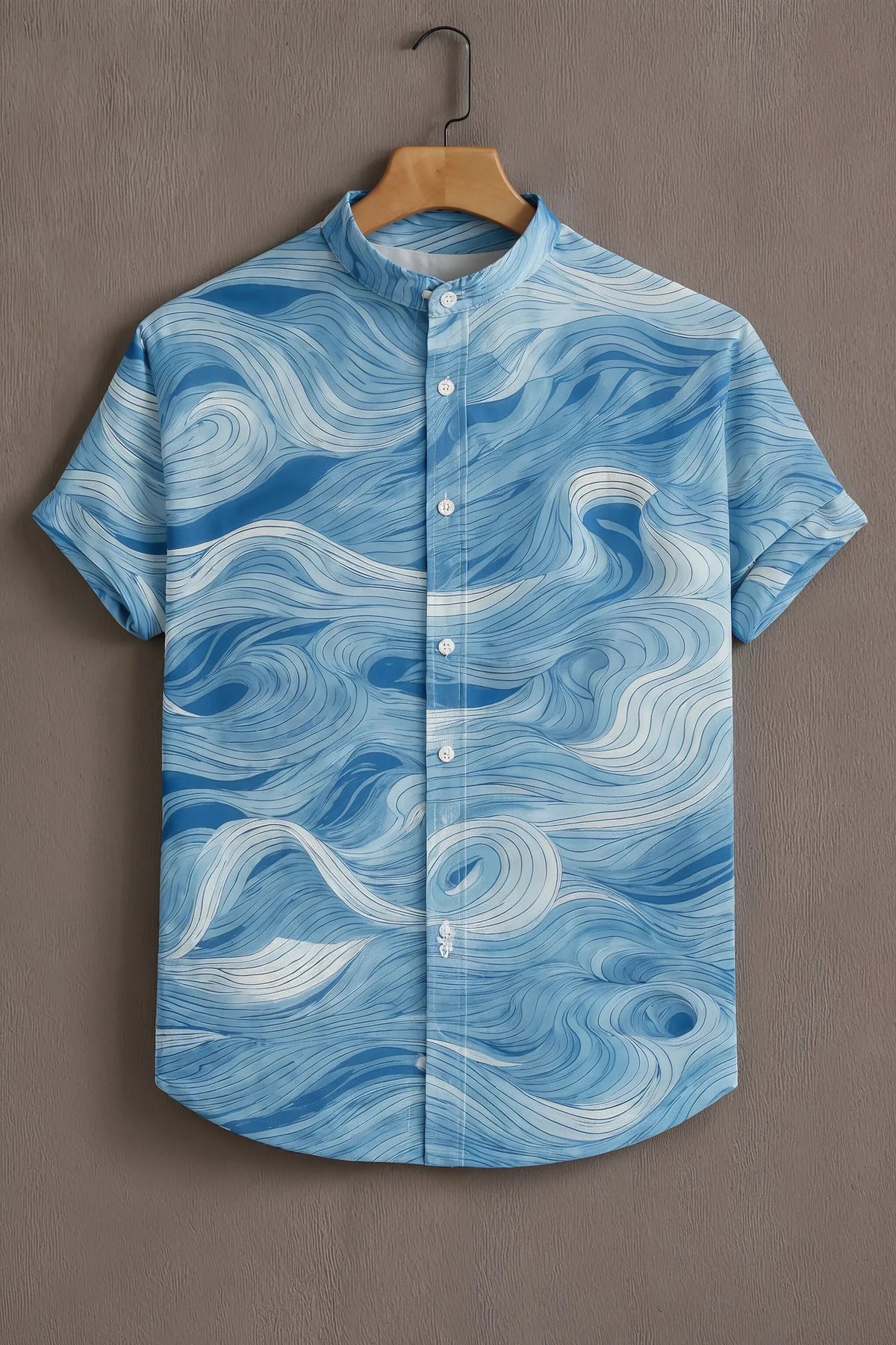Oceanic Wave Pattern Casual Mens Shirt