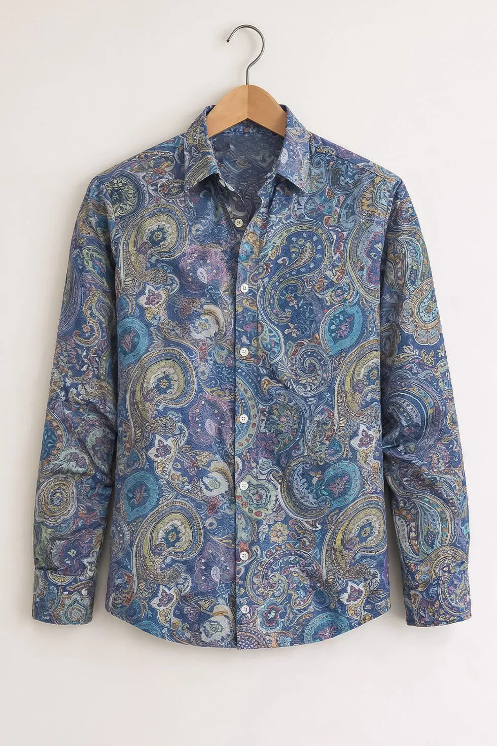 Men’s Blue Multicolor Paisley Printed Shirt