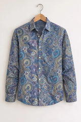 Men’s Blue Multicolor Paisley Printed Shirt